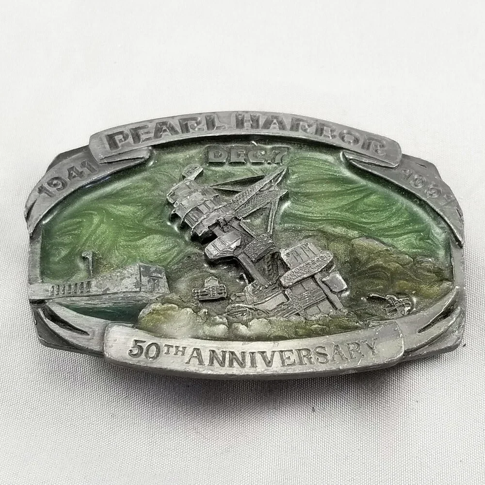 Belt Buckle Pewter 1989 Pearl Harbor 50th Anniversary 1941-1991 Dec.‎ 7 Siskiyou